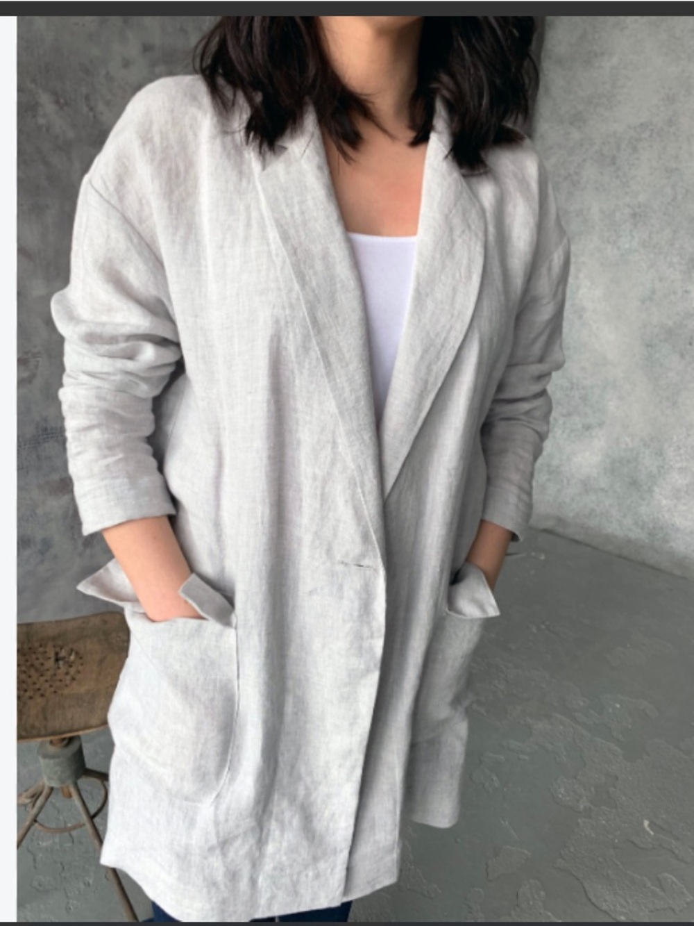 Zara Light Gray Linen Open Blazer Jacket